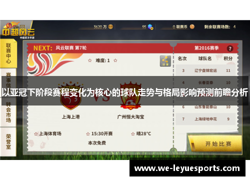以亚冠下阶段赛程变化为核心的球队走势与格局影响预测前瞻分析